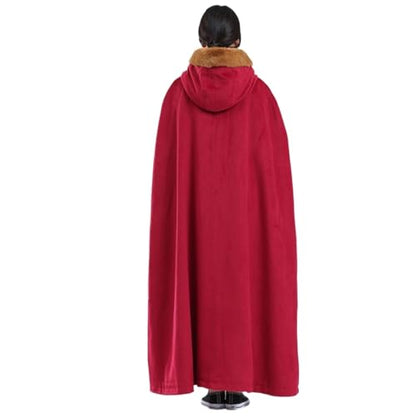 Meditation Buddhist Hooded Cloak Monk Outfit Oversize Bridal Wedding Winter Comfortable Warm Cape Poncho - color: Red, size: Large