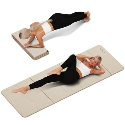Foldable Yoga Mat Extra Thick 0.32 Inches（8mm） - SGS Certified POE Material Exercise Mat, Non-Slip Design Fitness Mats, Multi-Purpose Workout Mats for Studio or Home Use - color: Beige