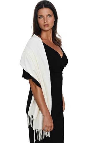 Ocomfly 100% Pashmina Scarf for Women - Premium Womens Scarves - Gift Boxed - Shawls or Wraps - Ultra Soft and Warm - color: Creamy White