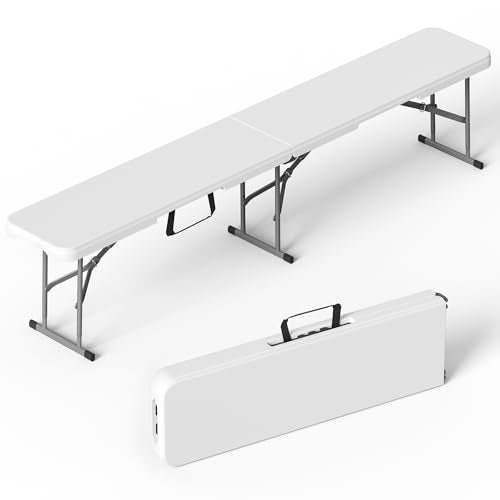 VSOAEIL 6 Foot Folding Bench, Portable Plastic Folding Bench Seat, Foldable Seat for Indoor Outdoor Picnic Camping Dining, Soccer Garden Multipurpose Entertaining Activities, White - color: White, size: 1 Pack