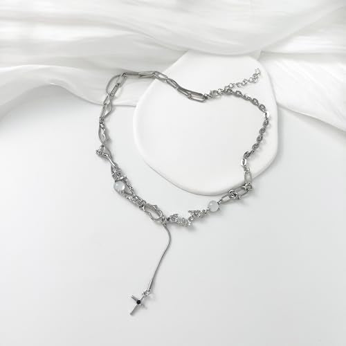 Y2k Irregular Necklace Star Pendant Moonlight Stone Fashion Collar Chain Design Spicy Silver Jewelry for Women - color: Style7