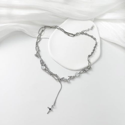 Y2k Irregular Necklace Star Pendant Moonlight Stone Fashion Collar Chain Design Spicy Silver Jewelry for Women - color: Style7