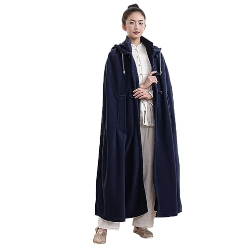 Meditation Buddhist Hooded Cloak Coat,Women Men Outfit Coat,Meditation Buddhist Hooded Cloak Monk - color: Blue, size: Large