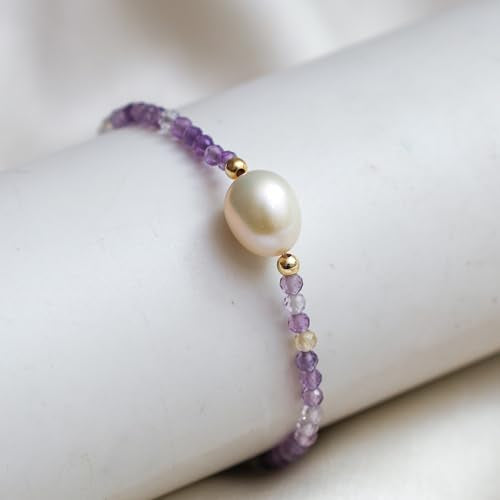 Gempires Handmade Beaded Crystal Bracelets with Freshwater Pearl Gemstone Jewelry Hypoallergenic 7.5 Inch Gold Plated Everyday Wear Bracelet Gifts
