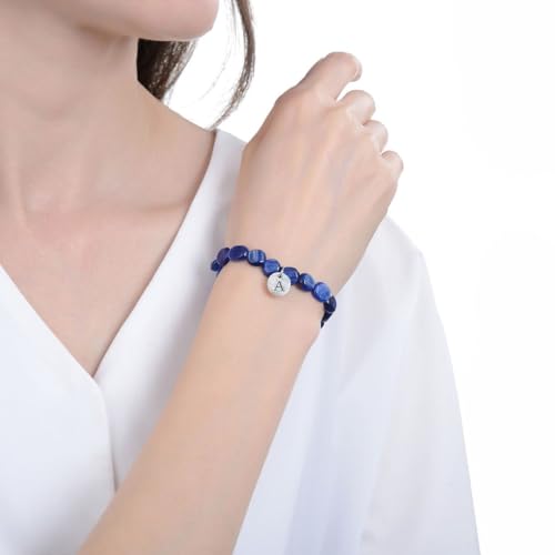 Adabele 1pc Natural Stretch Gemstone Bracelet 7mm-10mm Free Form Bead 7 Inch 7.5 Inch Healing Crystal Engergy Quartz Chakra Jewelry Women Birthday Gift - color: Kyanite, size: 7 Inch (bead size 7-10mm)