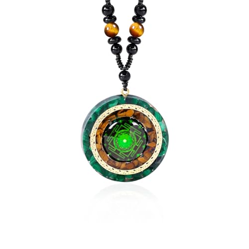Day Day Up Orgonite Necklace - Sri Yantra Rotatable Pendant For Anti Stress Anxiety & Meditation - Malachite And Tiger Stone For Spiritual Healing & Positive Energy