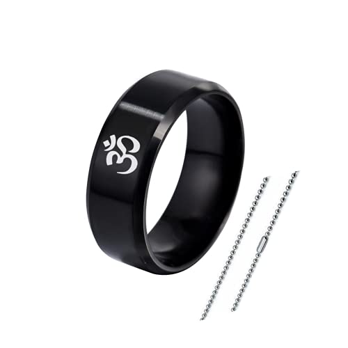 Spiritual Buddha Om Protection Jewelry-Stainless Steel Buddhism Yoga Meditation Prayer Amulet Finger Band Ring Pendant Free Necklace Chain Religious Buddhist Serenity Meditating Jewellry,Size 6-12