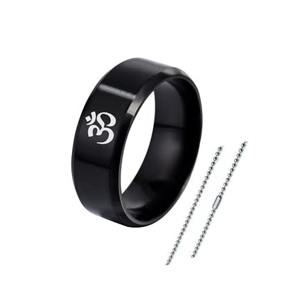 Spiritual Buddha Om Protection Jewelry-Stainless Steel Buddhism Yoga Meditation Prayer Amulet Finger Band Ring Pendant Free Necklace Chain Religious Buddhist Serenity Meditating Jewellry,Size 6-12