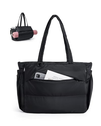 BAGSMART Yoga Tote Bag for Women with Knotted Handle, Lightweight Pilates Bag with Yoga Mat Holder, Gym Bag for Work Travel - color: Classic
