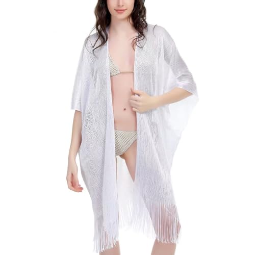 Sparkle Metallic Evening Shawls for Women formal Party Dresses Beach Travel Cardigan Shawl Wrap for Swimsuit - color: F-white