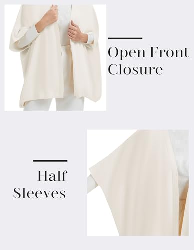 PULI Womens Open Front Shawl Wraps with Sleeves Casual Knit Poncho Shawls for Spring Fall Daily - color: Ivory White