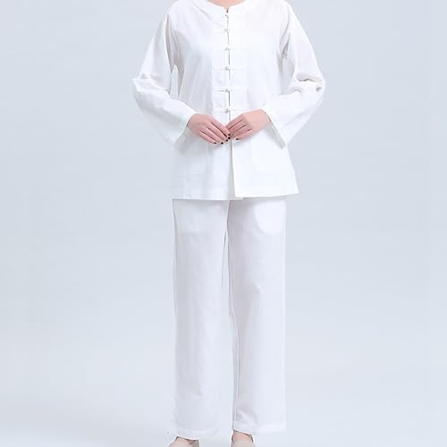 Meditation Clothing Meditation Clothes Suit,Chinese Round Neck Cloths Meditation Cloths Buddha Unisex - color: White, size: Small