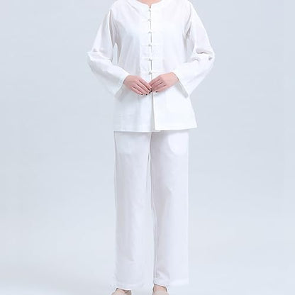 Meditation Clothing Meditation Clothes Suit,Chinese Round Neck Cloths Meditation Cloths Buddha Unisex - color: White, size: Small