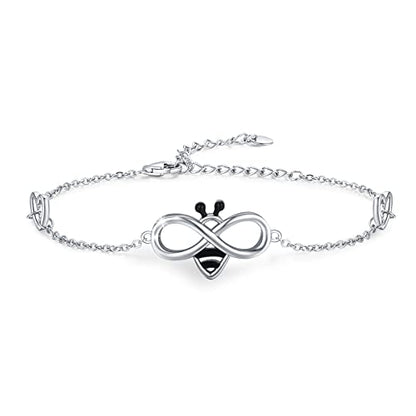 Bee Bracelet Sterling Silver Infinity Honey Bracelet Minimal Cute Jewelry 7"+2" Adjustable Chain Bracelet Jewelry Birthday Christmas Graduation Gifts for Women Wife