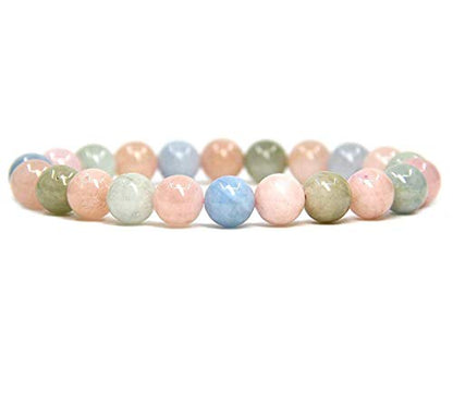 Angelstones Handmade Natural Healing Gemstone 8mm Round Beads Stretch Crystal Bracelet 7 Inch Unisex - color: Morganite Beryl Aquamarine