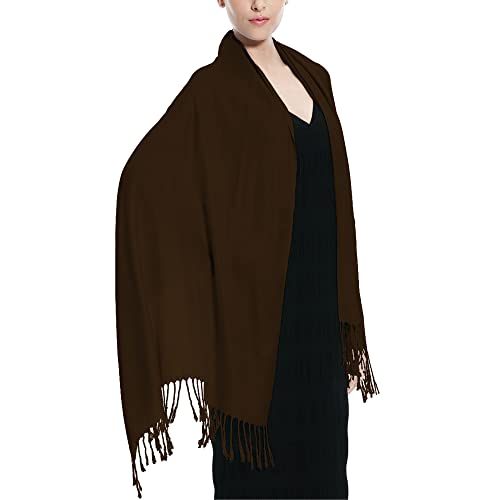 Glory Max Women Large Soft Silky Pashmina Shawl Wrap Scarf in Plain Solid Colors - color: Coffee