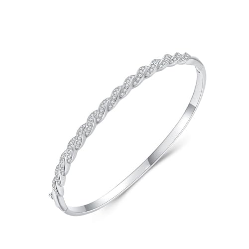 Twisted Yellow Gold Bracelet for Women with Moissanite, Bracelet for Women Gold, - color: 14K White Gold, size: 18CM