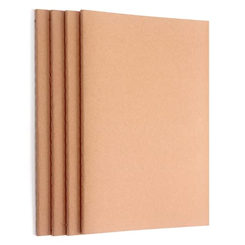 4 Pack Blank Kraft Notebooks, Blank Paper Sketchbooks for Drawing Doodling Writing,Travel Journal Set, A5, 36 Pages, 8.3” X 5.5”