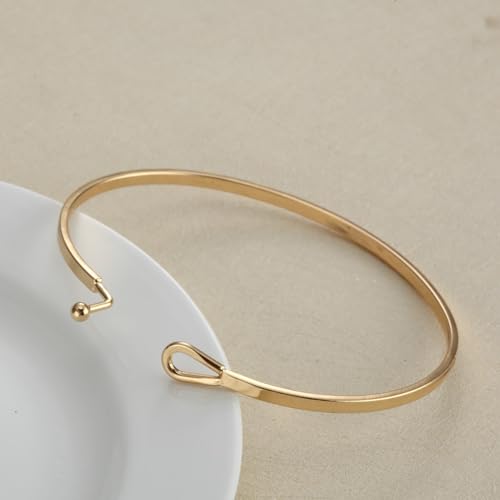 Dainty Gold Bar Bracelets for Women 18K Gold Plated Handmade Minimalist Bangle Adjustable Simple Delicate Cuff Bangle Hook Bracelets Trendy Jewelry Gifts - color: Gold