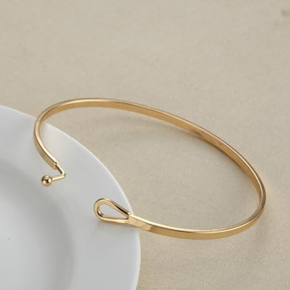 Dainty Gold Bar Bracelets for Women 18K Gold Plated Handmade Minimalist Bangle Adjustable Simple Delicate Cuff Bangle Hook Bracelets Trendy Jewelry Gifts - color: Gold