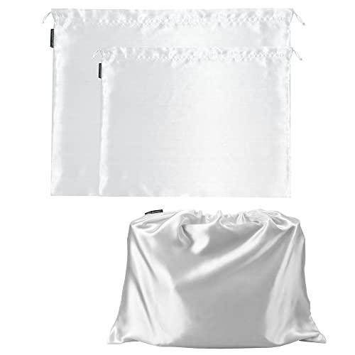 2 Pack Dust Bags for Handbags Silk Dust Cover Bag for Handbags Purses Shoes, Dustproof Drawstring Bag Travel Storage Pouch - color: White