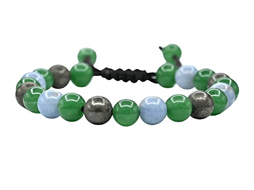 Amazing Gemstone Motivational Bracelet for Women Men Manifestation - Pyrite Angelite Green Aventurine Bracelet for Healing Calming Anxiety Stress Relief Gifts Pulseras Para Hombres Mujer (Adjustable) - color: Motivation & Self Belief