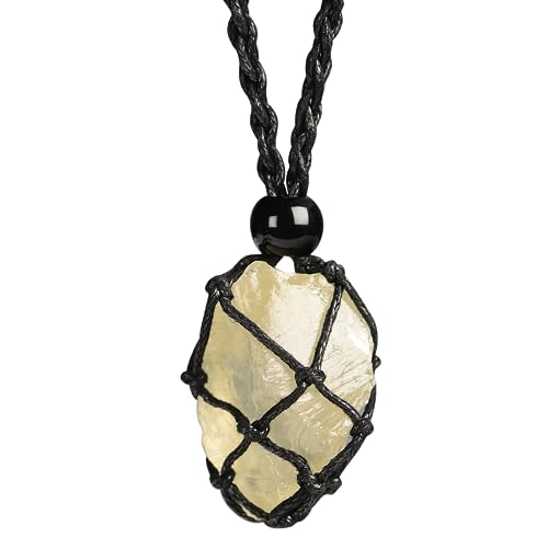 Natural unprocessed crystal raw stone hand woven rope adjustable necklace pendant for both men and women - color: A-Citrine