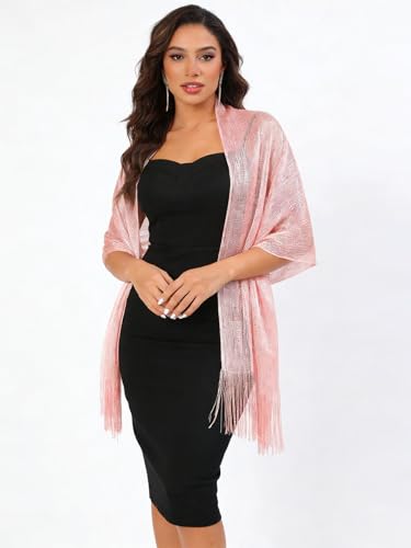 Sumolux Shawls Wraps for Evening Dresses Metallic Glitter Shawls Scarf for Women Sparkling Wedding with Free Buckle - color: Light Pink