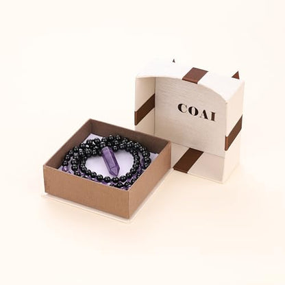 COAI Handmade 108 Beads Mala Necklace for Women, Green Aventurine/Amethyst Onyx 7 Chakra Necklace for Women - style: Onyx & Amethyst