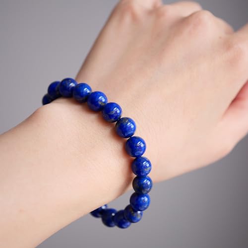 Lapis Lazuli Healing Bracelet – Real Crystal Beads for Stress Relief, Meditation & Chakra Balance – Natural Gemstone Jewelry Gift for Women & Men, Adjustable Stretch Fit - style: Round