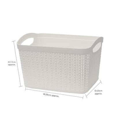JVL Knit Design Loop Plastic Rectangular Small Storage Basket with Handles, White, 20 x 26 x 17 cm, 6.6 litres - color: White