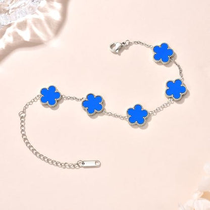 FLY FEI 18K Gold-Plated Four Leaf Clover Bracelet for Women,Adjustable lucky Bracelet Set Jewelry Gift-Hypoallergenic Charm for Birthdays, Wellness & Daily Wear - color: style02-Blue(silvery)