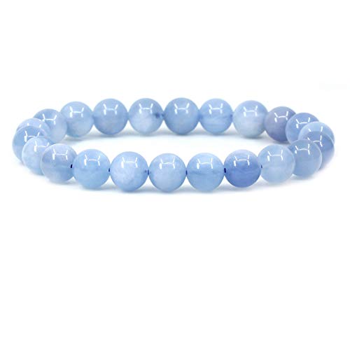 Keleny Gem Semi Precious Gemstones 8mm Round Beads Crystal Stretch Bracelets 7 Inch Unisex - color: Blue Aquamarine Quartzite