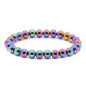 Justinstones Gem Semi Precious Gemstone 8mm Round Beads Stretch Bracelet 7 Inch Unisex - color: Metallic Rainbow Coated Hematite
