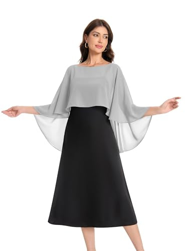 Baoqiya Women's Capelet Shawls and Wraps for Evening Dresses Soft Bridesmaid Shawl Chiffon Cape Wedding Cover Up - color: Grey