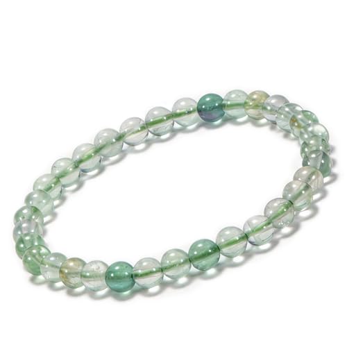 Agate Round Beaded Bracelet for Women Men Natural Agates Stone Healing Bracelets Stretch Elastic Handmade Polished Gemstone Beads Bracelet - color: Fluorite, size: 6mm Beads