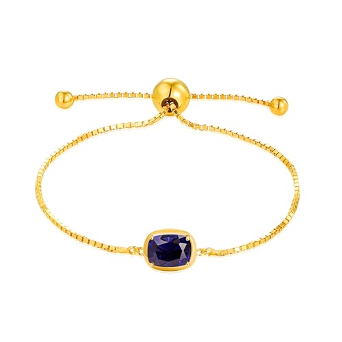MAX + STONE 18K Gold Over Silver Gemstone Bracelets for Women | Hypoallergenic Birthstone Bracelet | Anti Tarnish Gold Plated Sterling Silver Bracelets for Women - color: Sapphire