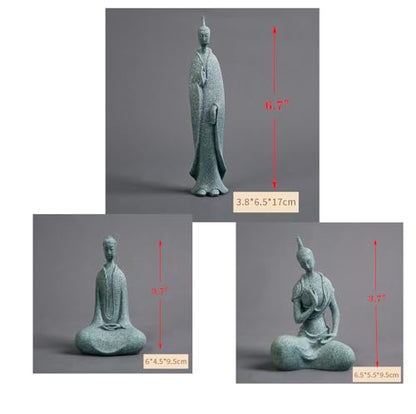 Home Buddha Statue for Home, Zen Desktop Buddha Statue Set of 3, Chinese-Style Tranquil Decorative Figurines for Zen Gardens and Meditation Spaces,