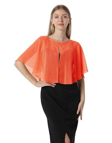 Chiffon Capelet Soft capes Shawls and Wraps for Evening Dress Wedding Cape 1920s shawl accessories for women - color: Orange Red