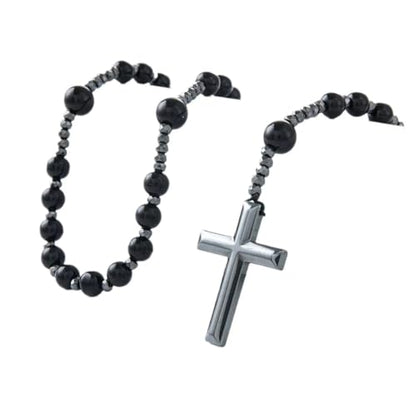 LIYAPEI Triple Protection Necklace with Tiger Eye, Obsidian, and Hematite - Stylish Men's Cross Necklace and Women's Y-Shaped Sweater Chain An Anxiety Relief Beaded Necklace. - color: Black Obsidian