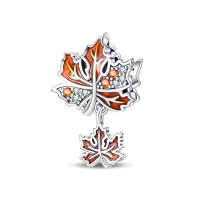 Prayer Cross Elephant Airplane Suitcase Charm 925 Sterling Silver Charms fits for Bracelets Necklace Pendant Bead Charms Jewelry Gift for Women Family - color: Maple Leaves Charm