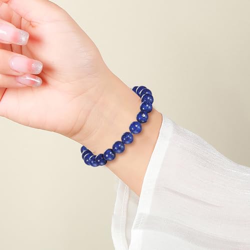 Womens Crystal Beaded Bracelets for Women Men Protective Energy Bracelet Natural Gemstone Bead Bracelet - color: Lapis(Creativity), size: 8mm
