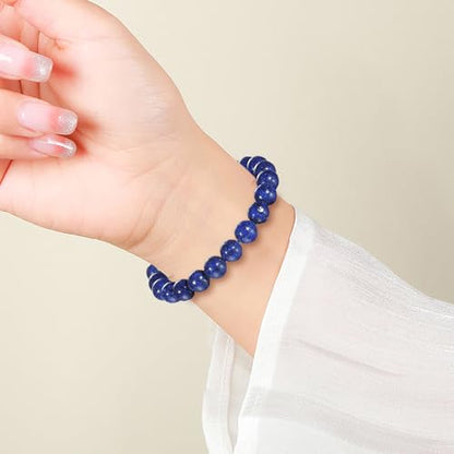 Womens Crystal Beaded Bracelets for Women Men Protective Energy Bracelet Natural Gemstone Bead Bracelet - color: Lapis(Creativity), size: 8mm