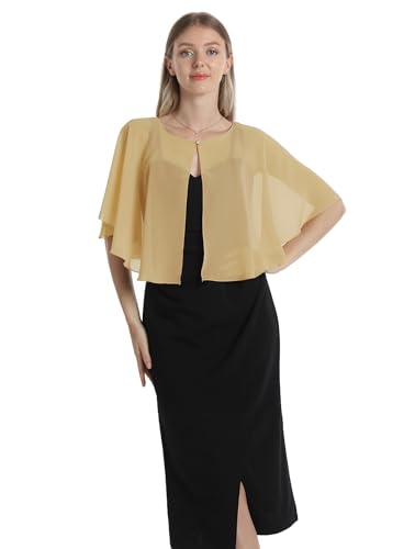 Chiffon Capelet Soft capes Shawls and Wraps for Evening Dress Wedding Cape 1920s shawl accessories for women - color: Gold