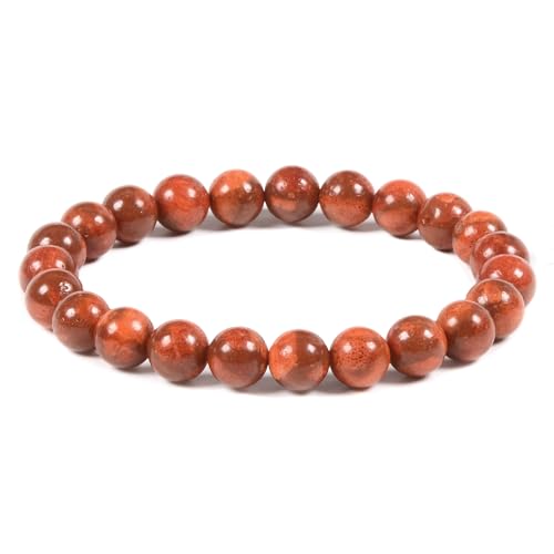 Justinstones 8mm Round Beads Stretch Bracelet 7 Inch Unisex - color: Red Coral
