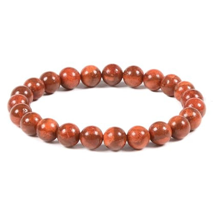 Justinstones 8mm Round Beads Stretch Bracelet 7 Inch Unisex - color: Red Coral