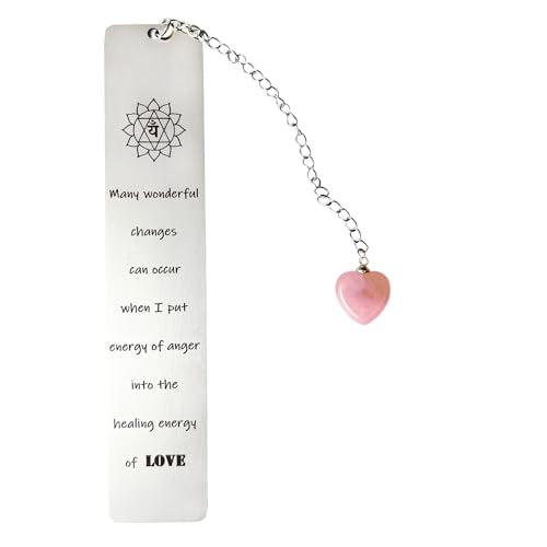Pretty Bookmark for Women with Pink Crystal Heart Calm Your Mind for Stress and Anxiety Relief Meditation Gift for Women Yogis Friend - color: Love