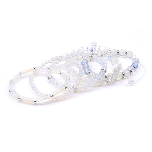5Pcs Healing Crystal Bracelet for Women Men, Handmade Adjustable Gemstone Bracelets Beaded Reiki Energ Bracelet Set Jewelry Gifts for Women Men - color: Moonstone