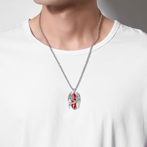 INFUSEU Unique Dragon Necklaces with Healing Crystal Stone for Men Women, Personalized Spiritual Gifts, 24 Inch Chain - color: Red