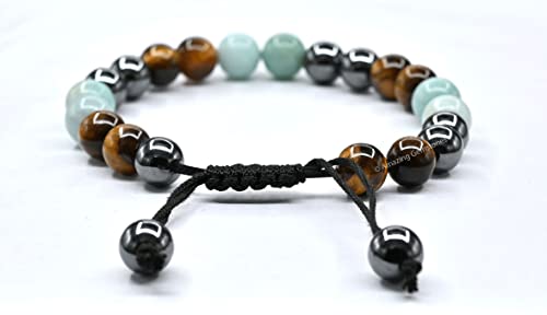 Amazing Gemstone Bracelet for Child - Hematite Amazonite Tiger Eye Bracelet Set for Men Women Healing Calming Anxiety Stress Relief Gifts Pulseras Para Hombres Mujer Stocking Stuffers (Adjustable) - color: Childhood
